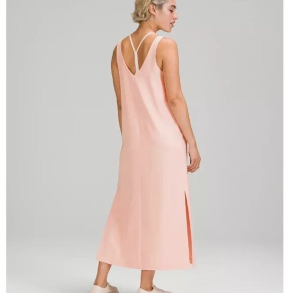 LULULEMON Pink V-neck side slit midi dress lined size 4 quick dry NWOT - Picture 3 of 11
